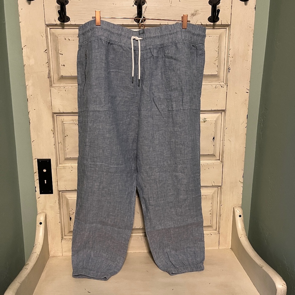 Athleta Cabo Linen Jogger Chambray Blue Size 22